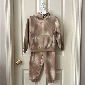 Nike Beige Hoodie and Jogger Set with Orange Logo